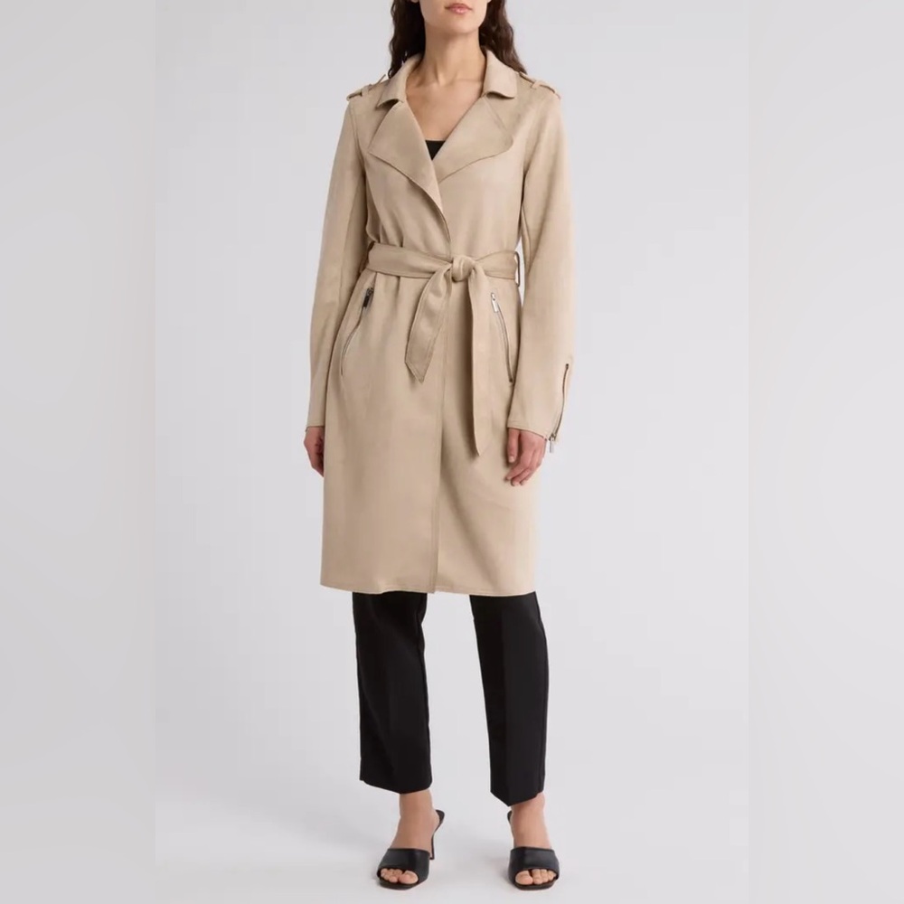 Tahari | Sand Faux Suede Trench Coat